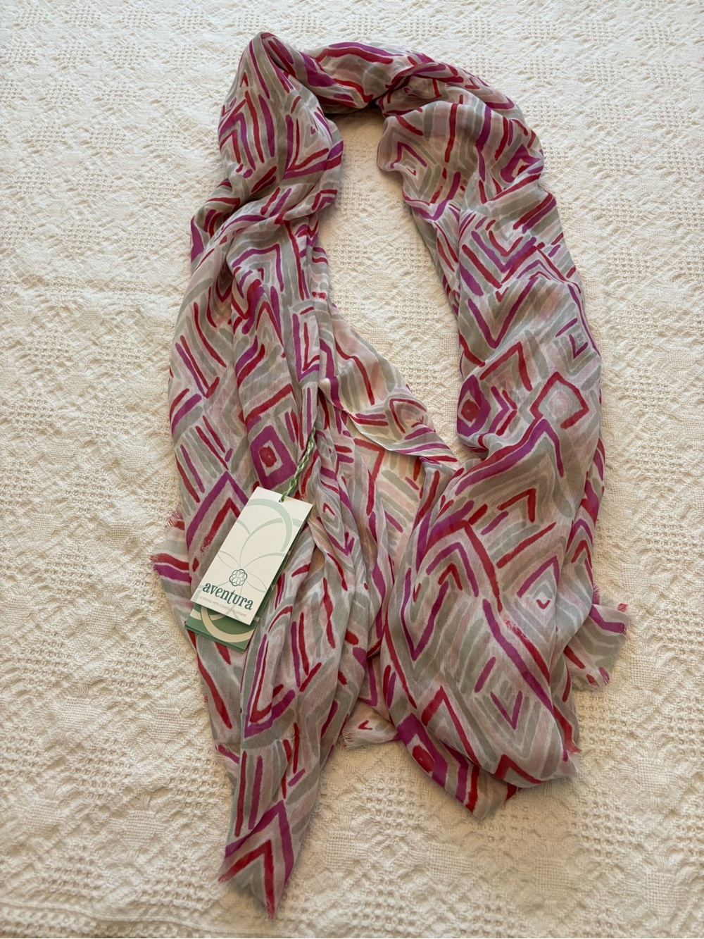 Aventura Beach Sarong Scarf with Pink Geometric Pattern NWT